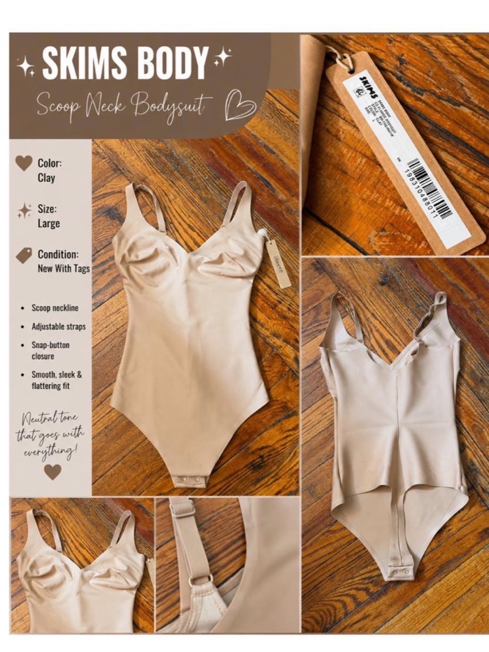 SKIMS Clay Scoop Neck Bodysuit in Clay Neutral
